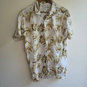 Threadbare Mens Large Tropical Floral Palm Print Cotton Short Sleeve Button